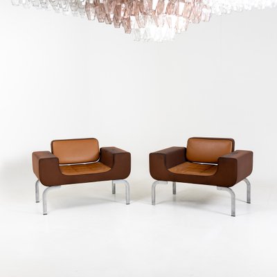 Italian Brown Leather Lounge Chairs, 1970s, Set of 2-VEI-1273069