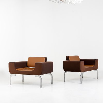 Italian Brown Leather Lounge Chairs, 1970s, Set of 2-VEI-1273069