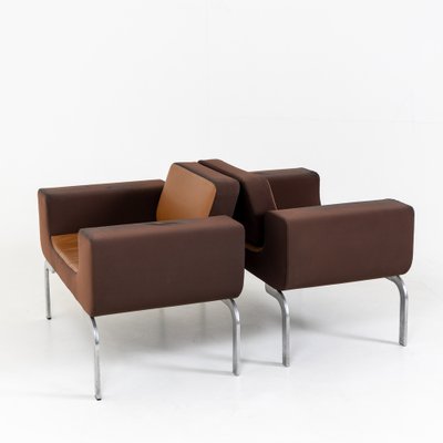 Italian Brown Leather Lounge Chairs, 1970s, Set of 2-VEI-1273069