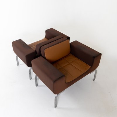 Italian Brown Leather Lounge Chairs, 1970s, Set of 2-VEI-1273069