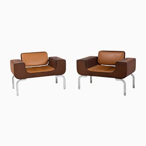 Italian Brown Leather Lounge Chairs, 1970s, Set of 2-VEI-1273069