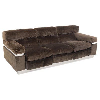 Italian Brown Velvet and Steel Sofa by Vittorio Introini-RCE-1099521