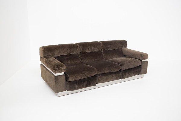 Italian Brown Velvet and Steel Sofa by Vittorio Introini-RCE-1099521