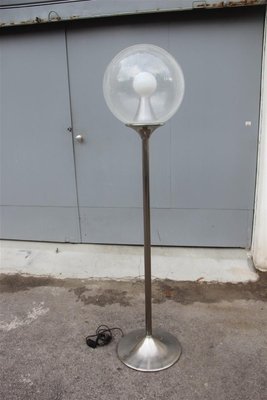 Italian Brushed Steel and Glass Floor Lamp from Mazzega, 1970s-EH-552325