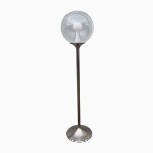 Italian Brushed Steel and Glass Floor Lamp from Mazzega, 1970s-EH-552325