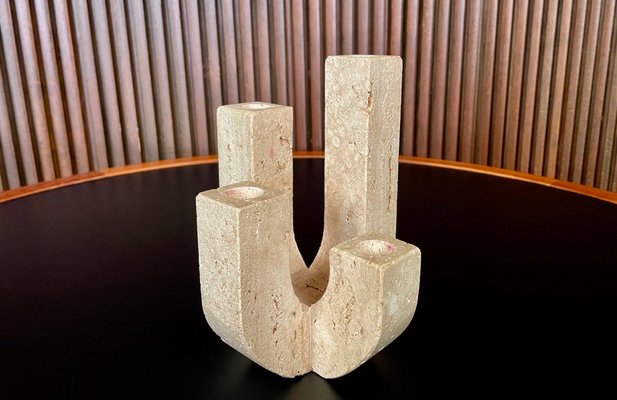 Italian Brutalist Four-Arm Candleholder in Travertine by Fratelli Mannelli, 1970s-JP-1195906