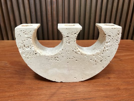 Italian Brutalist Three-Arm Candleholder in Travertine by Fratelli Mannelli, 1970s-JP-965104