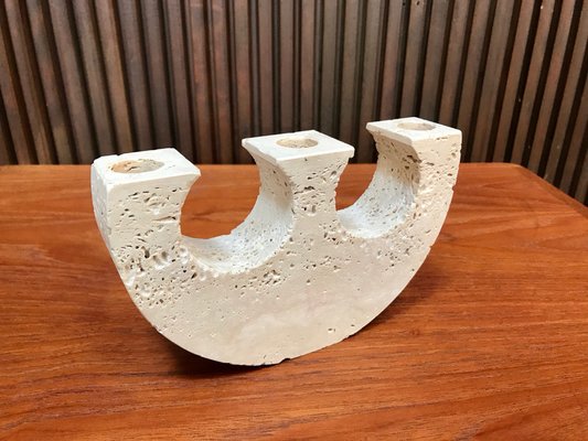 Italian Brutalist Three-Arm Candleholder in Travertine by Fratelli Mannelli, 1970s-JP-965104