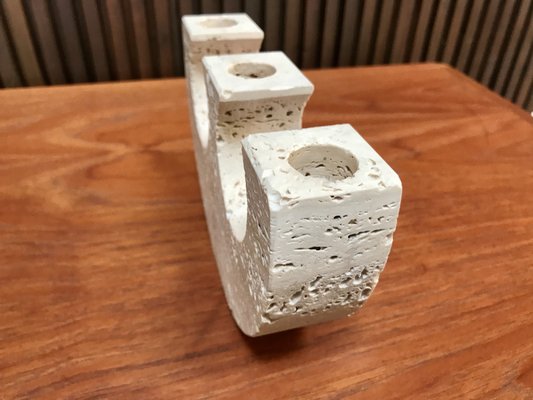 Italian Brutalist Three-Arm Candleholder in Travertine by Fratelli Mannelli, 1970s-JP-965104