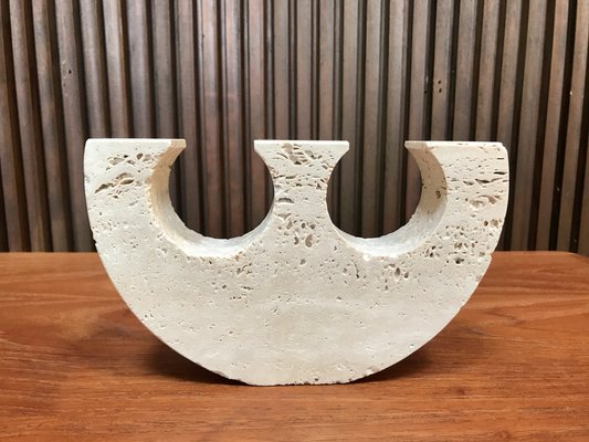 Italian Brutalist Three-Arm Candleholder in Travertine by Fratelli Mannelli, 1970s-JP-965104