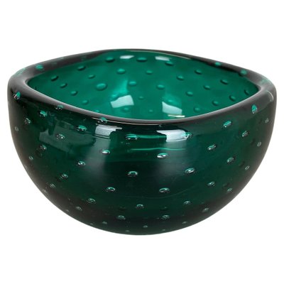 Italian Bullicante Green Bowl in Murano Glass, 1970s-QZ-1257934