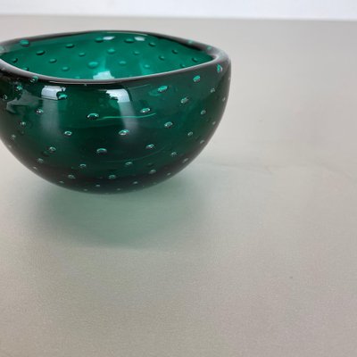 Italian Bullicante Green Bowl in Murano Glass, 1970s-QZ-1257934