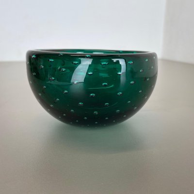 Italian Bullicante Green Bowl in Murano Glass, 1970s-QZ-1257934