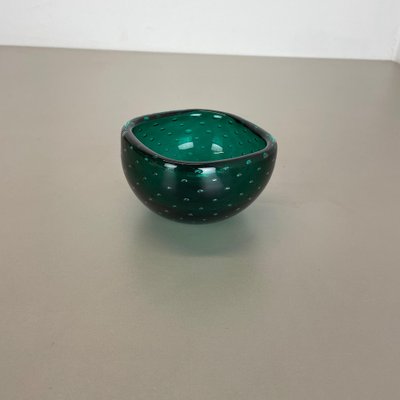 Italian Bullicante Green Bowl in Murano Glass, 1970s-QZ-1257934