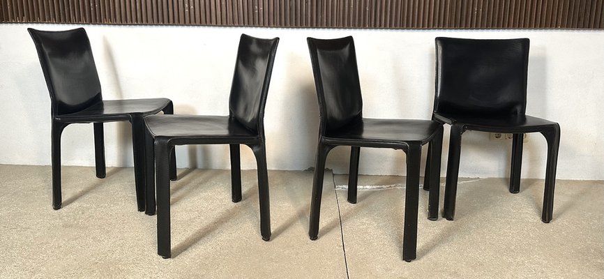 Italian Cab 412 Dining Chairs in Leather by Mario Bellini for Cassina, 1970s, Set of 4-JP-1725385