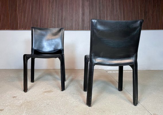 Italian Cab 412 Dining Chairs in Leather by Mario Bellini for Cassina, 1970s, Set of 4-JP-1725385