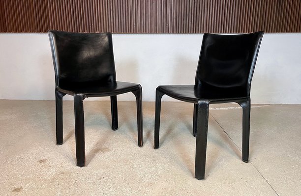 Italian Cab 412 Dining Chairs in Leather by Mario Bellini for Cassina, 1970s, Set of 4-JP-1725385