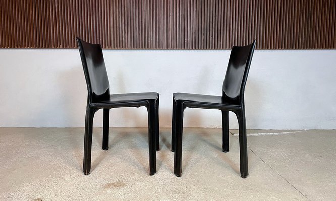 Italian Cab 412 Dining Chairs in Leather by Mario Bellini for Cassina, 1970s, Set of 4-JP-1725385