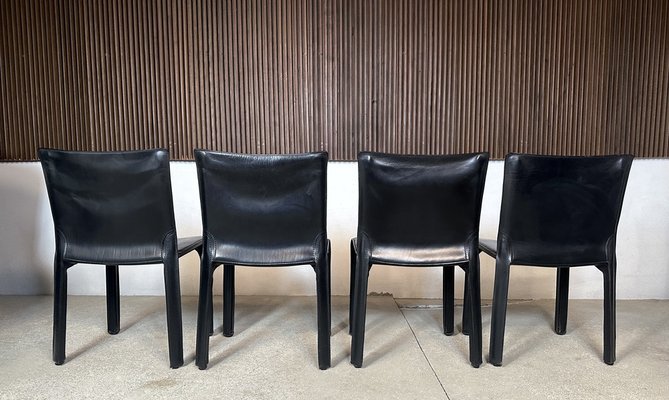 Italian Cab 412 Dining Chairs in Leather by Mario Bellini for Cassina, 1970s, Set of 4-JP-1725385