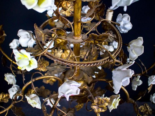 Italian Cage Form Chandelier with Porcelain Flowers-MBH-1066508