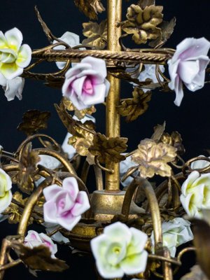 Italian Cage Form Chandelier with Porcelain Flowers-MBH-1066508