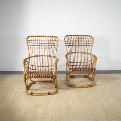 Italian Cane Armchairs, 1960s, Set of 2-JQO-1031330