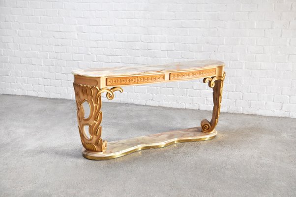 Italian Carved & Gilded Wood Console with Onyx Top, 1940s-WUY-1253903