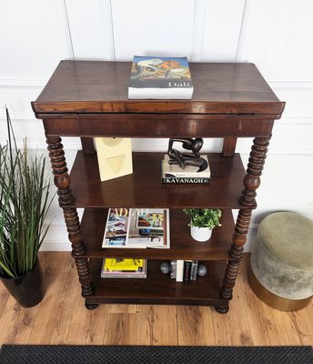 Italian Carved Walnut Wood Three Shelves, 1950s-EUP-2023168