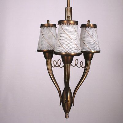 Italian Ceiling Lamp in Brass and Filigree Glass, 1940s-VMM-2042306