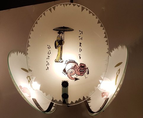 Italian Ceiling Lamp with Japanese Motifs, 1960s-QDP-844017