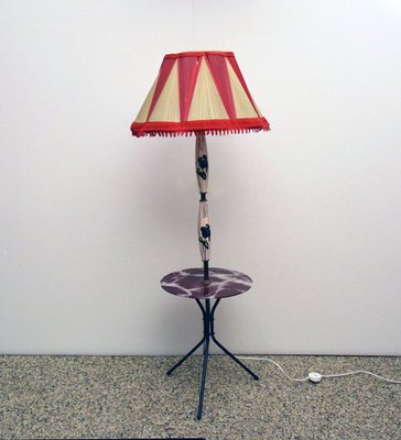 Italian Ceramic Floor Lamp with Table / Shelf, 1950s-HS-890677