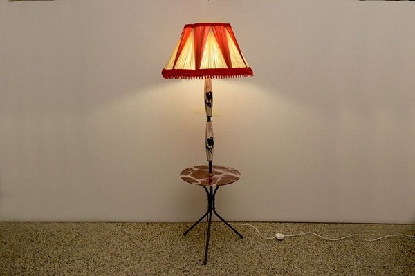 Italian Ceramic Floor Lamp with Table / Shelf, 1950s-HS-890677