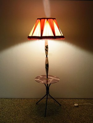 Italian Ceramic Floor Lamp with Table / Shelf, 1950s-HS-890677