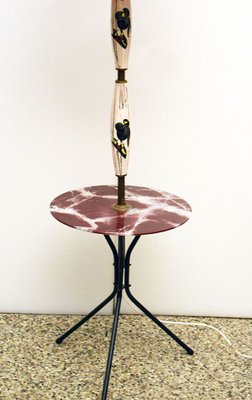 Italian Ceramic Floor Lamp with Table / Shelf, 1950s-HS-890677