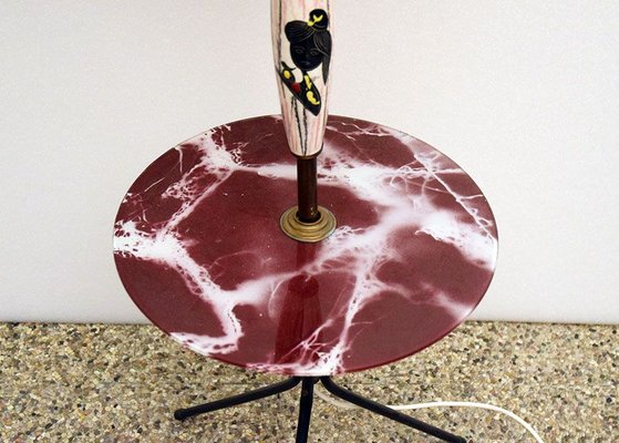 Italian Ceramic Floor Lamp with Table / Shelf, 1950s-HS-890677