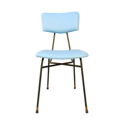 Italian Chairs in Blue Leatherette and Metalic Structure by Luigi Scremin, 1950, Set of 10-UZ-1270586