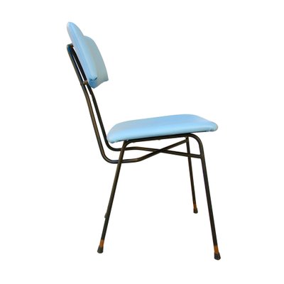 Italian Chairs in Blue Leatherette and Metalic Structure by Luigi Scremin, 1950, Set of 10-UZ-1270586