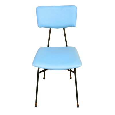 Italian Chairs in Blue Leatherette and Metalic Structure by Luigi Scremin, 1950, Set of 10-UZ-1270586