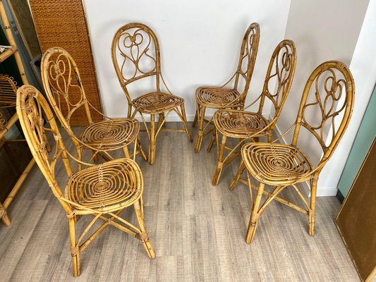 Italian Chairs in Rattan and Bamboo, 1960s, Set of 6-LYQ-1171664