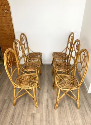 Italian Chairs in Rattan and Bamboo, 1960s, Set of 6-LYQ-1171664