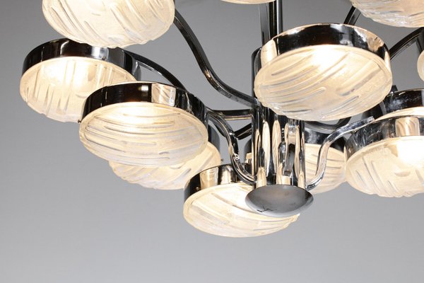 Italian Chandelier in Chrome Plated Metal with Glass Tiles by Gaetano Sciolari, 1970s-YU-1312229