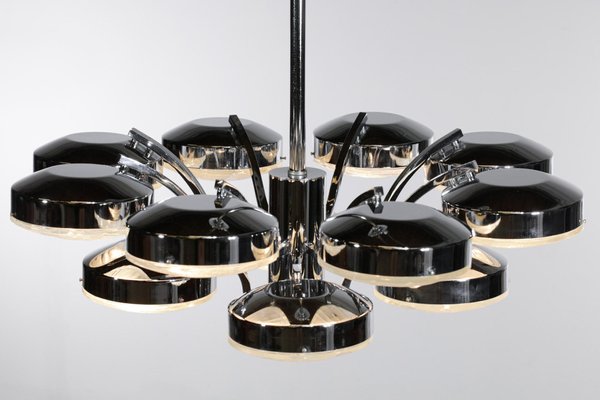 Italian Chandelier in Chrome Plated Metal with Glass Tiles by Gaetano Sciolari, 1970s-YU-1312229