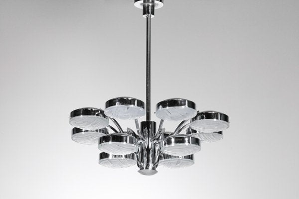 Italian Chandelier in Chrome Plated Metal with Glass Tiles by Gaetano Sciolari, 1970s-YU-1312229