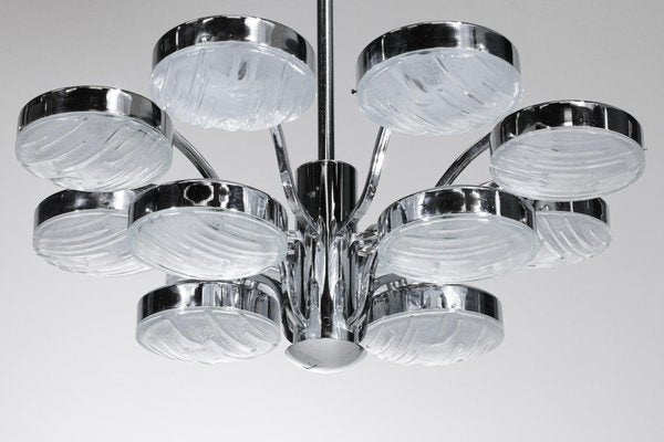 Italian Chandelier in Chrome Plated Metal with Glass Tiles by Gaetano Sciolari, 1970s-YU-1312229