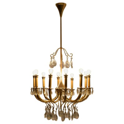 Italian Chandelier in Crystal by Oscar Tolasco for Lumi Milano, 1950s-GXL-1392561