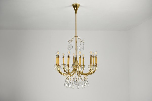 Italian Chandelier in Crystal by Oscar Tolasco for Lumi Milano, 1950s-GXL-1392561