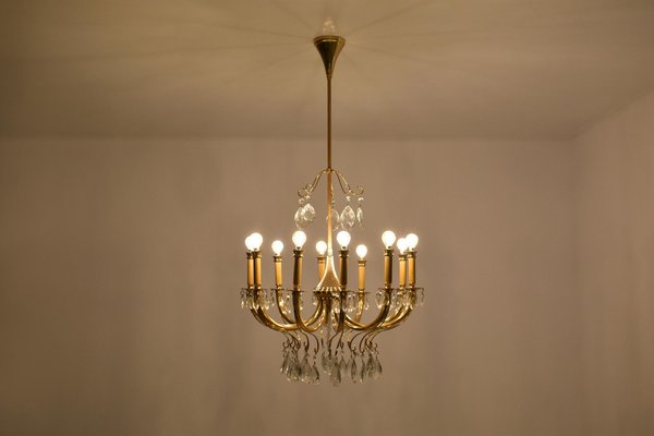 Italian Chandelier in Crystal by Oscar Tolasco for Lumi Milano, 1950s-GXL-1392561