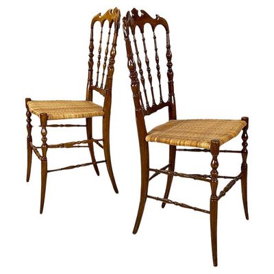 Italian Chiavari Chairs in Walnut and Wicker attributed to Colombo Sanguineti, 1960s, Set of 2-GDD-1749332