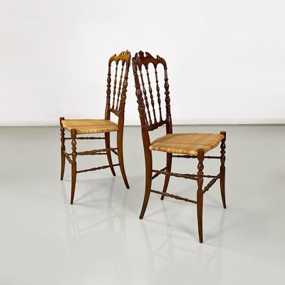 Italian Chiavari Chairs in Walnut and Wicker attributed to Colombo Sanguineti, 1960s, Set of 2-GDD-1749332