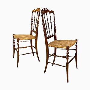 Italian Chiavari Chairs in Walnut and Wicker attributed to Colombo Sanguineti, 1960s, Set of 2-GDD-1749332